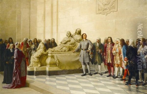 Peter The Great Visiting Cardinal Richelieu's Tomb In The Sorbonne, 1717 Oil Painting - Julian Boncza Tomaszewski