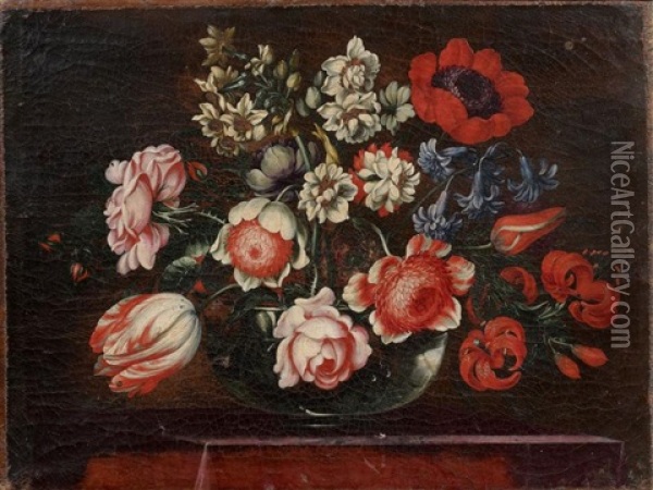 Paire De Bouquets De Fleurs Oil Painting - Bartolommeo Ligozzi