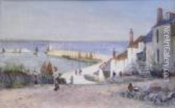 Newlyn Harbour. Oil Painting - Joseph Hughes Clayton
