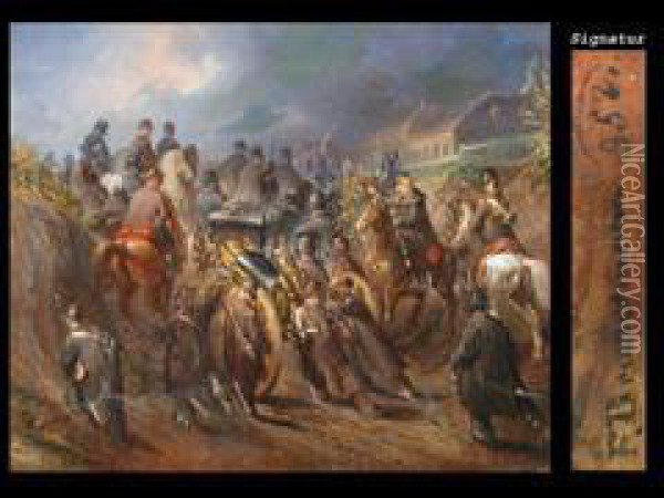 Militarisches Historienbild Oil Painting - Franz Brudermann