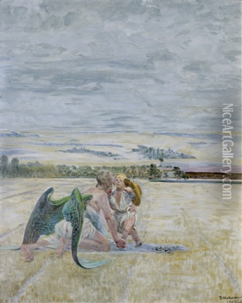 Angel And Shepherd Boy Oil Painting - Jacek Malczewski