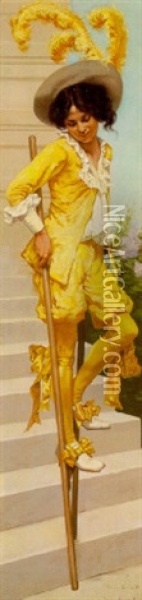 Boy In Yellow On Stilts Oil Painting - Jan van Beers