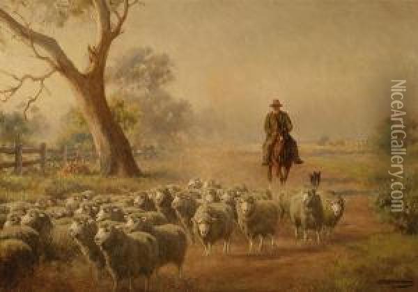 Droving Sheep Oil Painting - Jan Hendrik Scheltema