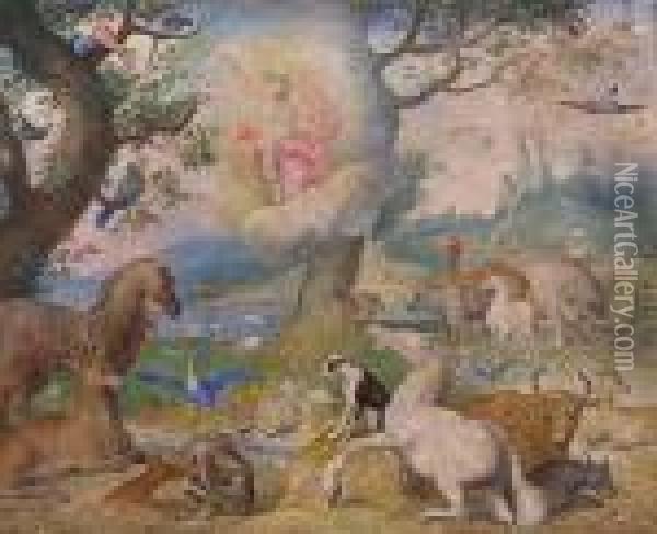 God The Father Creating The Animals Oil Painting - Jan The Elder Brueghel