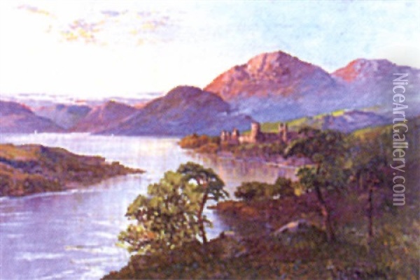 Castle In A Highland Landscape Oil Painting - Frank E. Jamieson