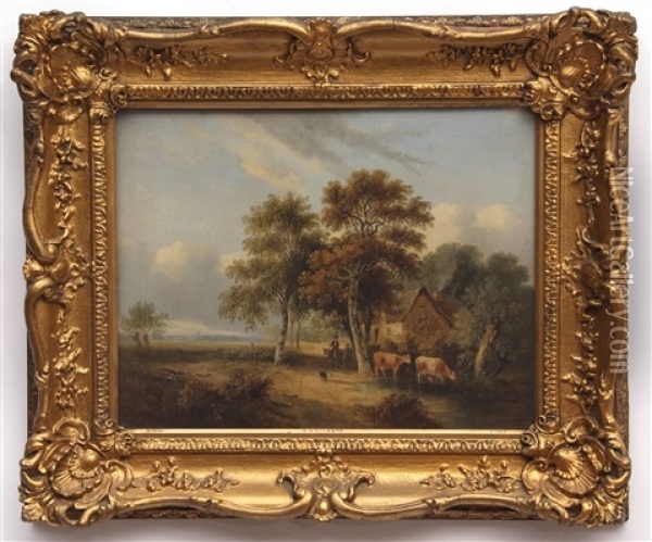 Country Landscape With Figures Oil Painting - Samuel David Colkett