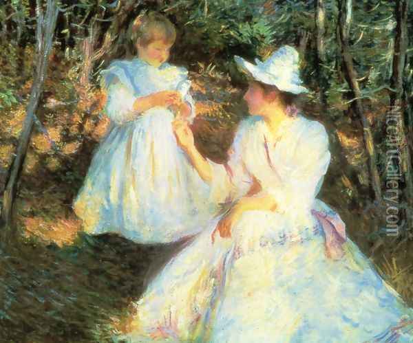 Mother and Child in Pine Woods, c.1893 Oil Painting - Edmund Charles Tarbell