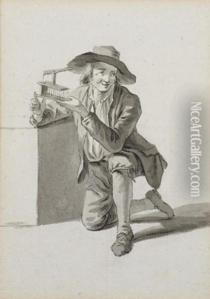 Jeune Garcon Agenouille Tenant Une Cage Dans Les Mains Oil Painting - Jacob Van Stry