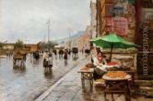 Napoli, La Via Del Mercato Oil Painting - Attilio Pratella
