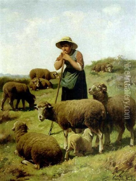 The Shepherdess And Her Flock Oil Painting - Frans De Beul