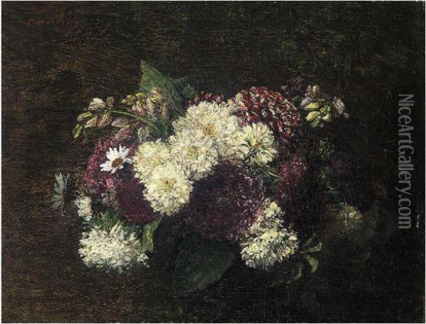 Chrysanthemes Et Fleurs Diverses Oil Painting - Ignace Henri Jean Fantin-Latour
