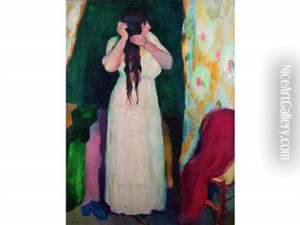 Jeune Femme A Sa Toilette (dbl-sided) Oil Painting - Henri Ottmann