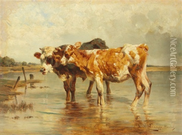 Two Calves Oil Painting - Antonis Matteo Montemezzo