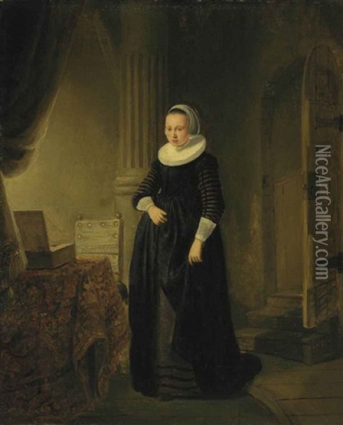 A Young Woman In An Interior Oil Painting -  Rembrandt van Rijn