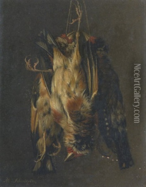 Drei Erlegte Distelfinken Oil Painting - Michael Johann Schnitzler