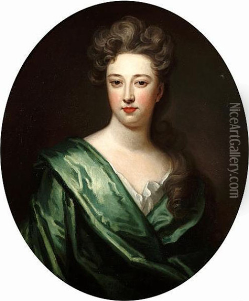 Portrait Of Lady Diana Feilding, Half-length, In A White Chemise And A Green Wrap Oil Painting - Sir Godfrey Kneller