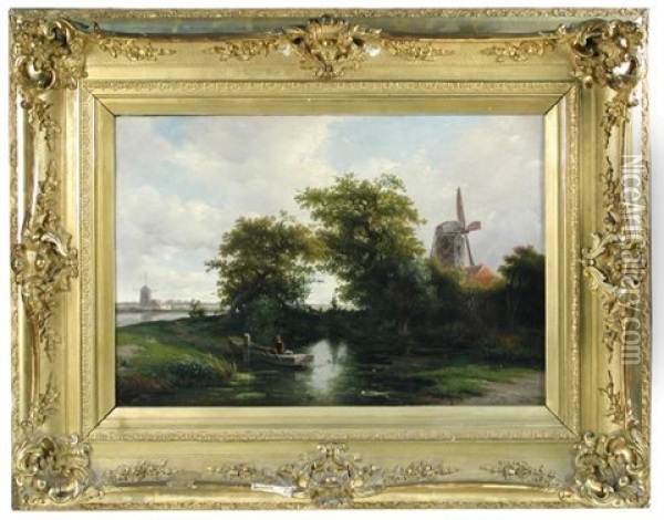 Dutch Canal Scene Oil Painting - Willem Roelofs