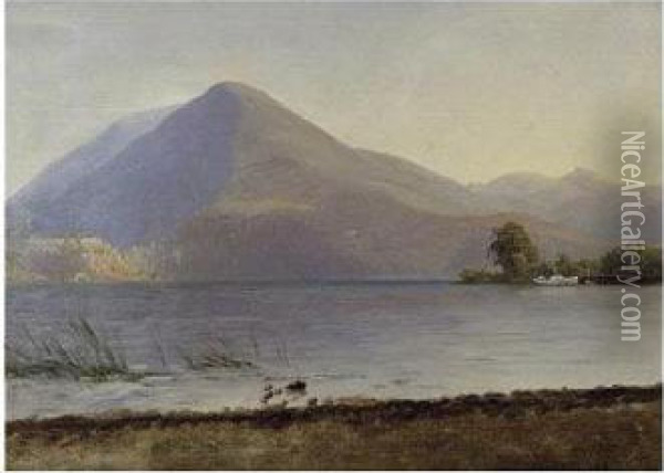 On The Hudson Oil Painting - Albert Bierstadt