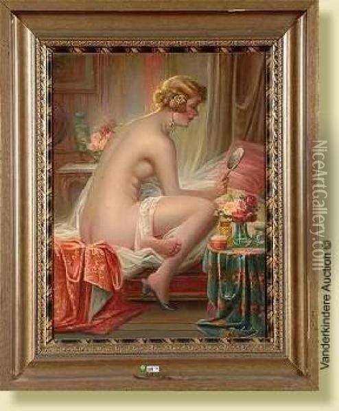 Nu A Sa Toilette Oil Painting - Max Carlier