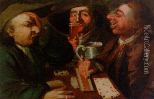 Three Men Drinking And Playing Cribbage Oil Painting - John (Tim Bobbin) Collier