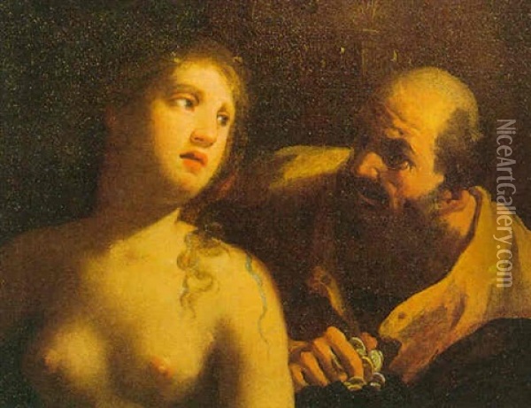 Una Fanciulla Nuda E Un Uomo Anziano Oil Painting - Pietro Negri