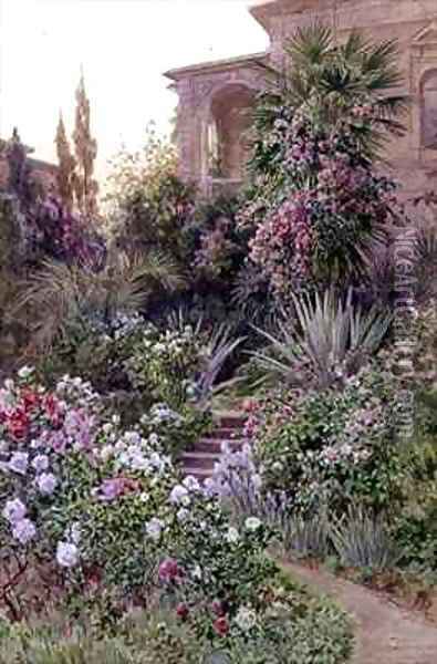 The Garden of an Italian Villa Oil Painting - Ludwig Hans Fischer