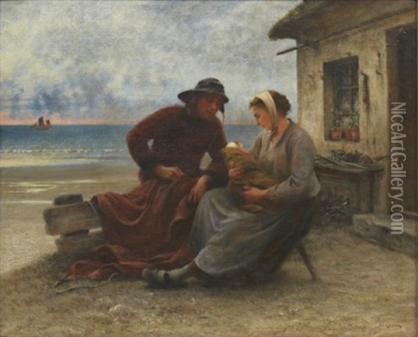 Fiskarfamilj I Skymning Oil Painting - August Vilhelm Nikolaus Hagborg