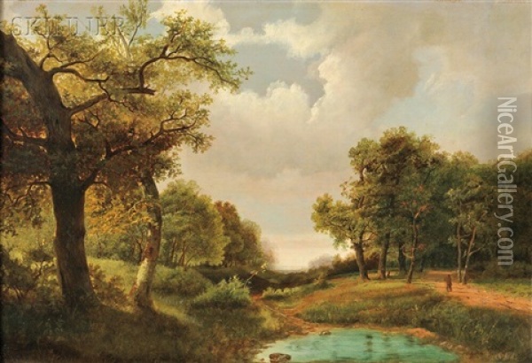 Landscape In Summer With Clouded Sky Oil Painting - Marinus Adrianus Koekkoek
