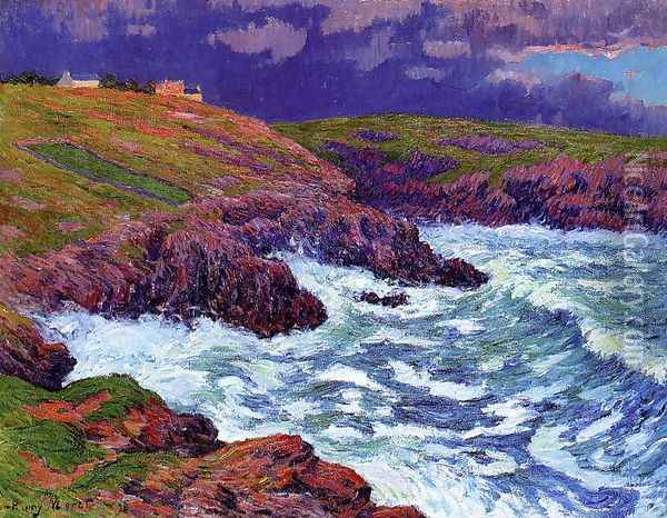 Storm, the Coast of Finestere Oil Painting - Henri Moret