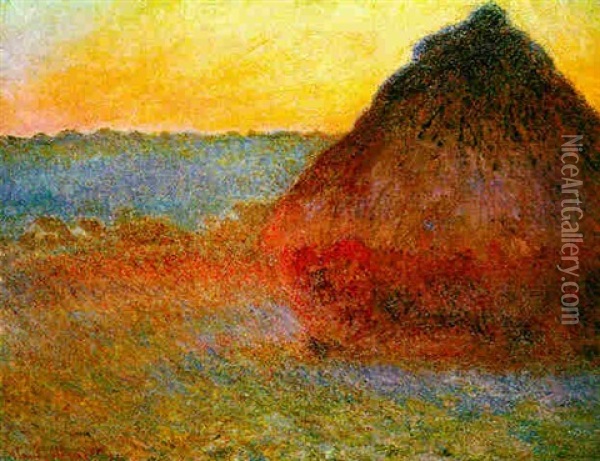 Meule, Impressions Roses Et Bleues Oil Painting - Claude Monet