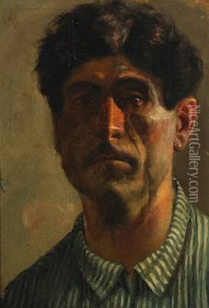 Man In A Striped Shirt Oil Painting - Vilhelm Rosenstand