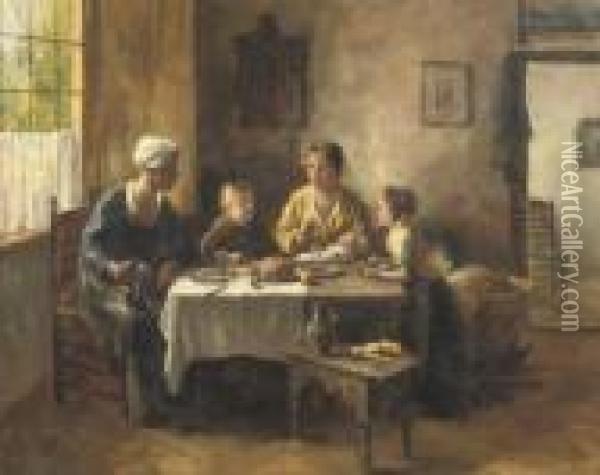 Family In An Interior Oil Painting - Bernard Johann De Hoog