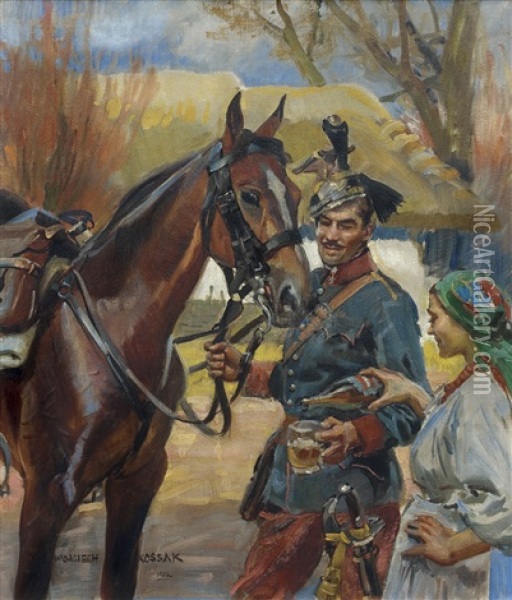 Unal And A Girl Oil Painting - Woiciech (Aldabert) Ritter von Kossak
