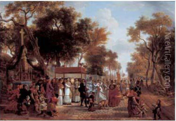 Scene De Procession De La Fete Dieu. 1804. Oil Painting - Jean Louis (Marnette) De Marne