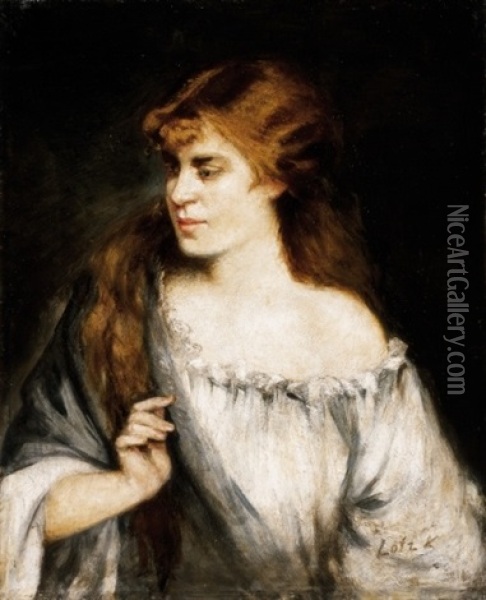 Leanyportre (portrait Of A Girl) Oil Painting - Karoly Lotz