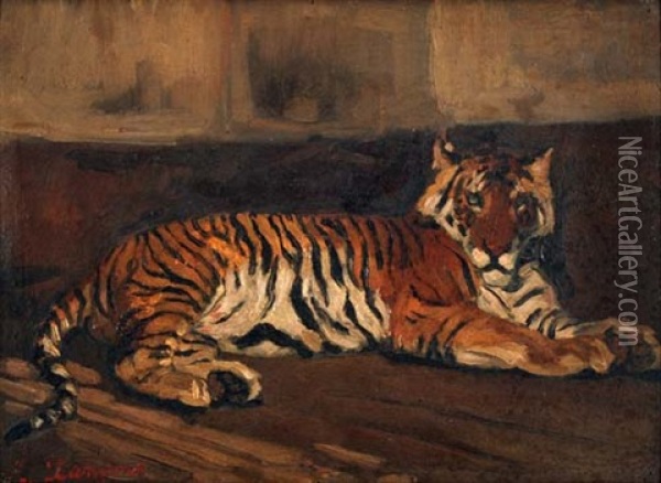 Ruhender Tiger Oil Painting - Auguste Lancon