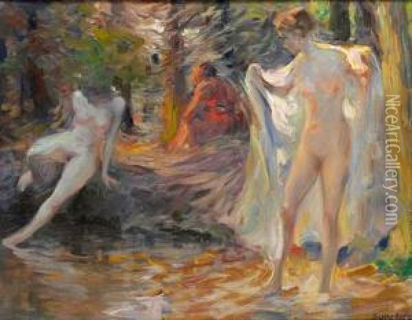 Femmes Au Bain Oil Painting - Paul Schad-Rossa