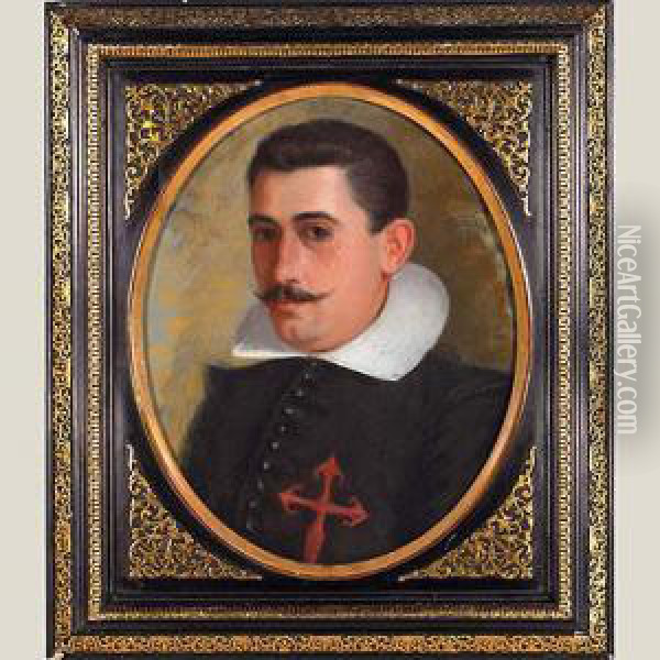 Retrato De Caballero De La Orden De Alcantara Oil Painting - Maximino Pena Y Munoz