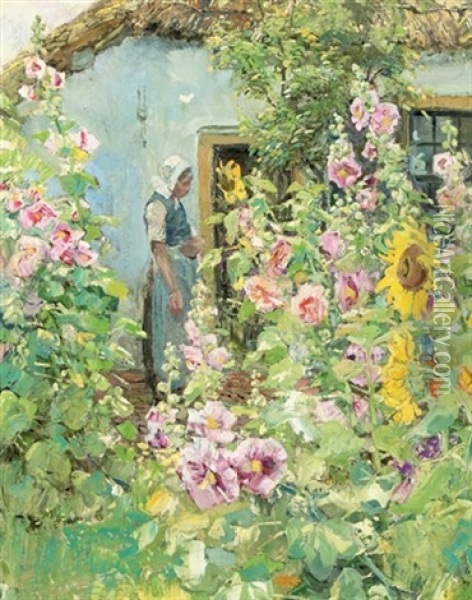 In The Flower Garden Oil Painting - Paul Rink