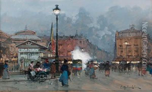 La Bourse, Evening, Paris Oil Painting - Eugene Galien-Laloue