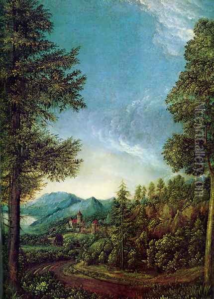 Danube landscape with Wörth castle Oil Painting - Albrecht Altdorfer