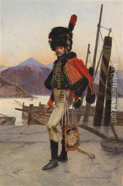 Offizier Des Chassseurs A Cheval Regiments Der Napoleonischen Nationalgarde Oil Painting - Francois Flameng