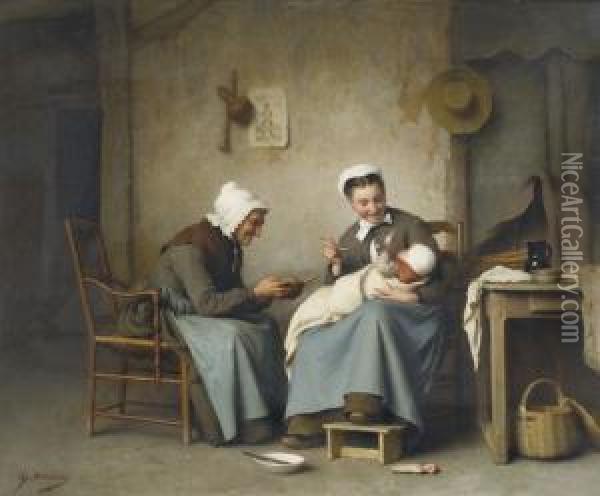 Kleinkind Mit Mutter Und Grossmutter Oil Painting - Charles Moreau