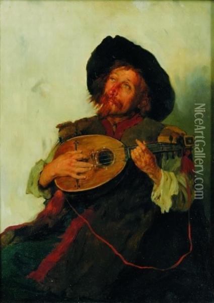 The Mandolin Player Oil Painting - Ernst Karl Georg Zimmermann