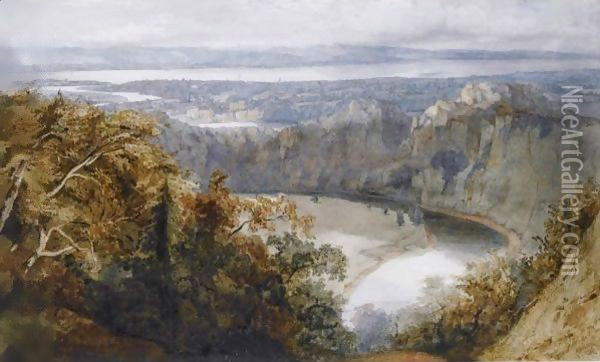View Of Chepstow Oil Painting - John Scarlett Davis
