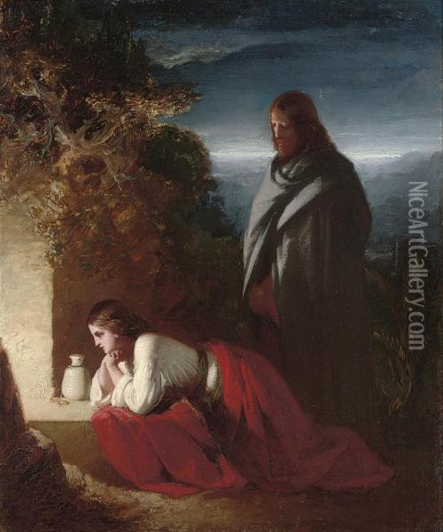 Mary Magdalen At The Sepulchre Oil Painting - Henry Le Jeune