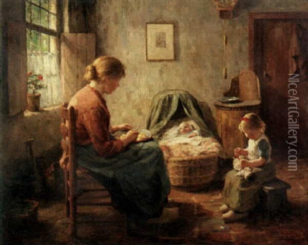 Caring For The Children Oil Painting - Evert Pieters