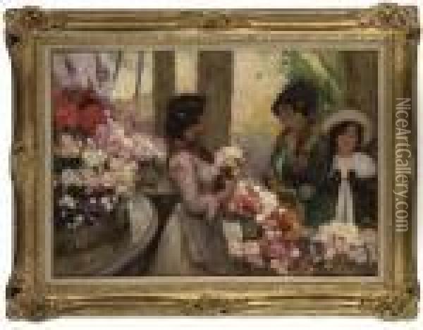 The Flower Seller Oil Painting - Ricardo Brugada y Panizo