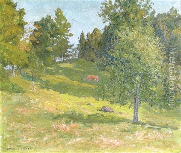 Summer Landscape With Grazing Cow Oil Painting - Charles Foster