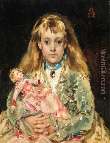 L'enfant A La Poupee Oil Painting - Aime Stevens